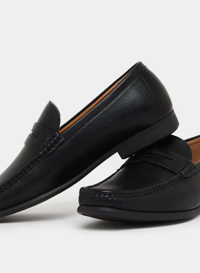 Styli Men Black Leather Formal Loafers